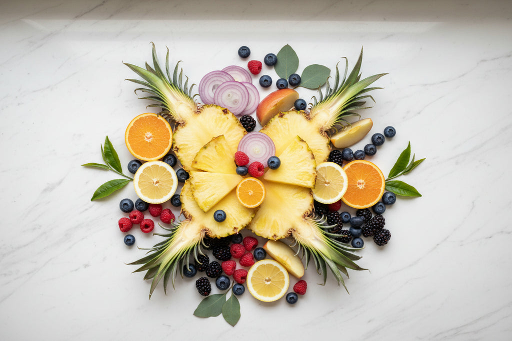 Naturalne źródła kwercetyny i bromeliny - ananas, jabłka, cebula i owoce cytrusowe