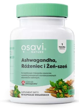 Ashwagandha, Różeniec i Żeń-szeń, 60 kaps. OSAVI