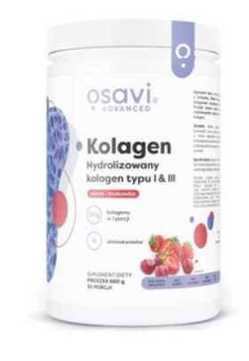 Kolagen Hydrolizowany typu I & III, proszek 660g, smak wiśnia-truskawka, OSAVI