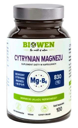 Cytrynian Magnezu z B6 - 100 kap. BIOWEN