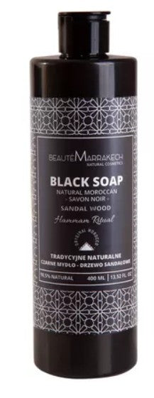 Naturalne czarne mydło Savon Noir o zapachu drzewa sandałowego - żel pod prysznic 400ml Beaute Marrakech