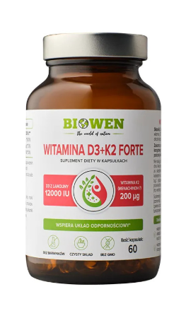Witamina D3 + K2 Forte 12000 IU - 60 kapsułek BIOWEN