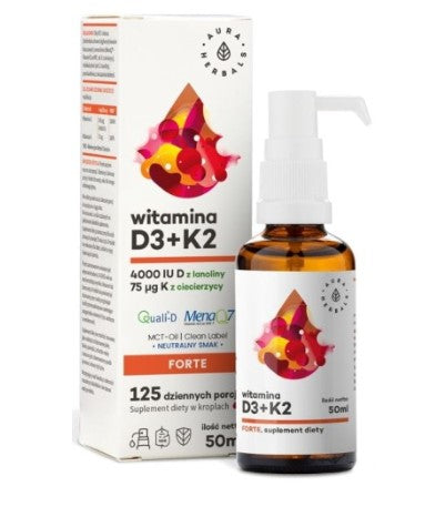 Witamina D3 4000 IU + K2, MCT-Oil, krople, 50 ml AURA HERBALS